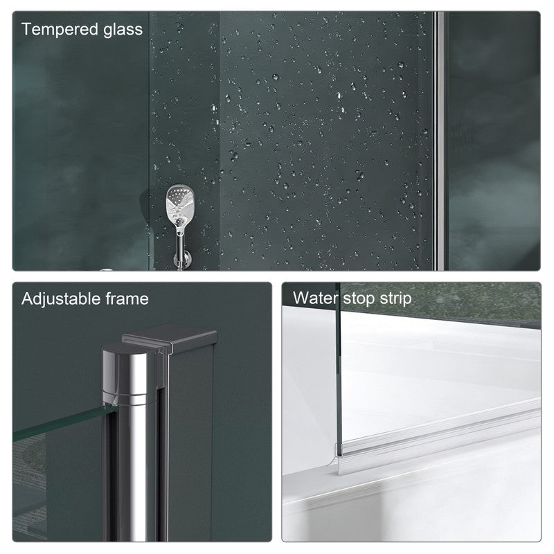 32 in. W x 56 in. H  Pivot Semi-Frameless Tub Door in Alloy Aluminum with 1/4 in.Tempered Clear Glass