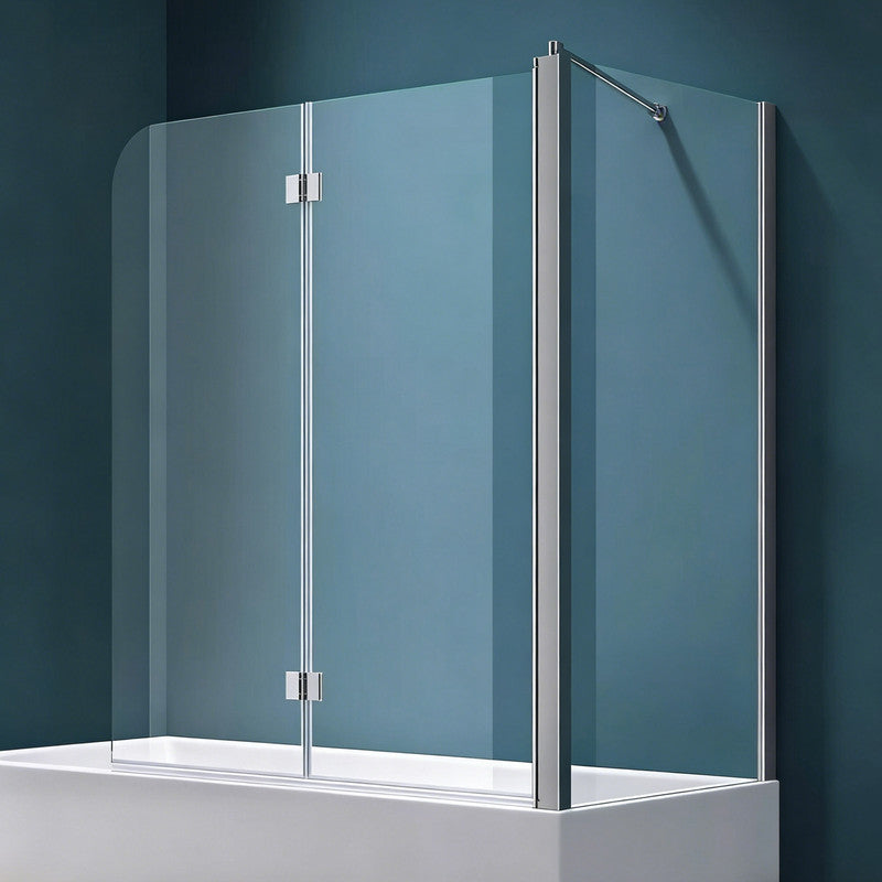 48 in. W x 56 in. H  Bi-Fold Semi-Frameless Tub Door in Alloy Aluminum with 1/4 in.Tempered Clear Glass