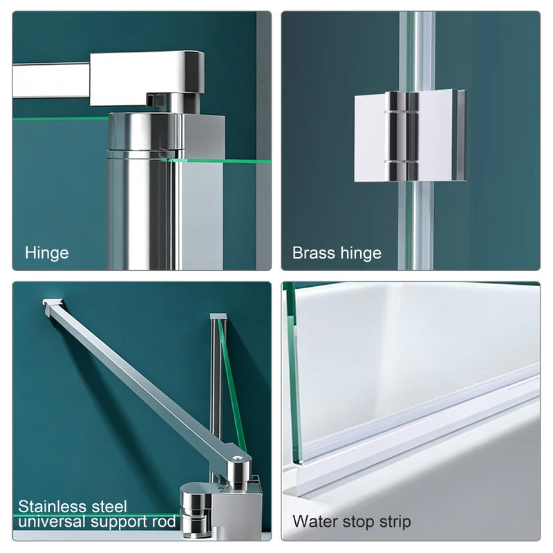 48 in. W x 56 in. H  Bi-Fold Semi-Frameless Tub Door in Alloy Aluminum with 1/4 in.Tempered Clear Glass