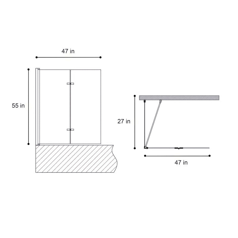 48 in. W x 56 in. H  Bi-Fold Semi-Frameless Tub Door in Alloy Aluminum with 1/4 in.Tempered Clear Glass