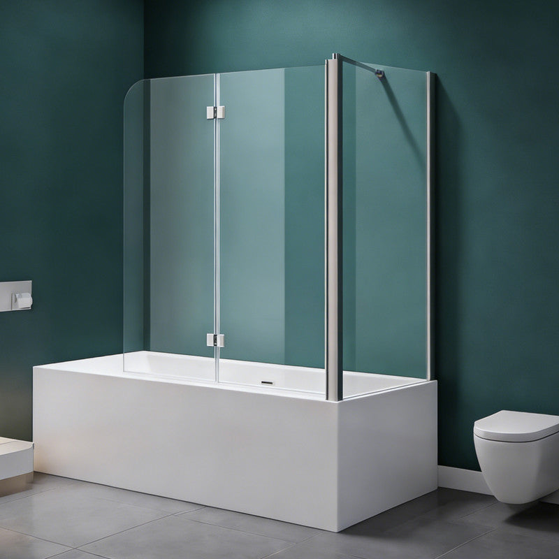 48 in. W x 56 in. H  Bi-Fold Semi-Frameless Tub Door in Alloy Aluminum with 1/4 in.Tempered Clear Glass