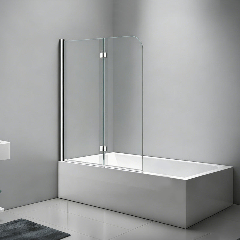 48 in. W x 56 in. H  Bi-Fold Semi-Frameless Tub Door in Alloy Aluminum with 1/4 in.Tempered Clear Glass