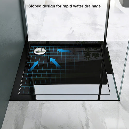 36 in x 36 in Acrylic Alcove Shower Base with Corner Drain, High-Gloss White, Slip-Resistant, Reinforced 5.5-in Thick Base