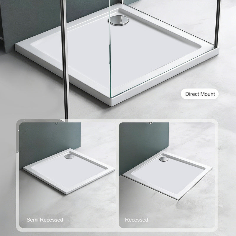 36 in x 36 in Acrylic Alcove Shower Base with Corner Drain, High-Gloss White, Slip-Resistant, Reinforced 5.5-in Thick Base