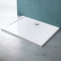 60 in x 32 in Acrylic Alcove Shower Base with Back Drain, High-Gloss White/Black, Slip-Resistant, Reinforced Bottom