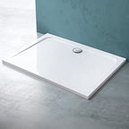 60 in x 32 in Acrylic Alcove Shower Base with Back Drain, High-Gloss White/Black, Slip-Resistant, Reinforced Bottom