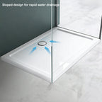 60 in x 32 in Acrylic Alcove Shower Base with Back Drain, High-Gloss White/Black, Slip-Resistant, Reinforced Bottom