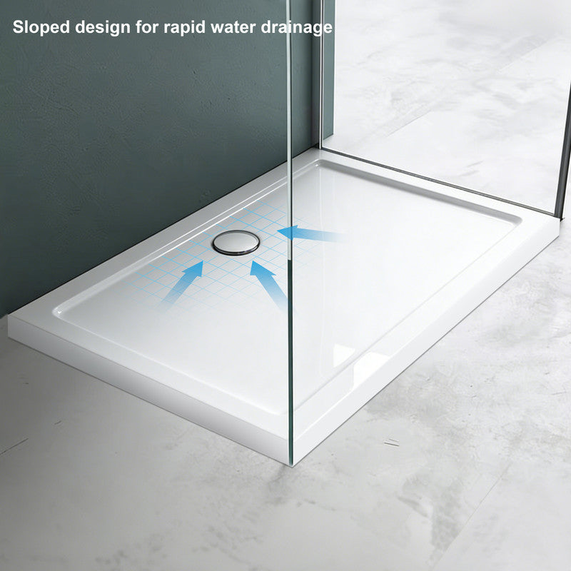 60 in x 32 in Acrylic Alcove Shower Base with Back Drain, High-Gloss White/Black, Slip-Resistant, Reinforced Bottom