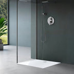 60 in x 32 in Acrylic Alcove Shower Base with Back Drain, High-Gloss White/Black, Slip-Resistant, Reinforced Bottom