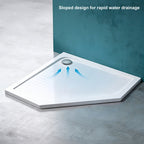 36 in x 36 in Acrylic Pentagon-Shaped Corner Shower Base with Corner Drain, High-Gloss White, Slip-Resistant, Reinforced Bottom