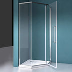 36 in x 36 in Acrylic Pentagon-Shaped Corner Shower Base with Corner Drain, High-Gloss White, Slip-Resistant, Reinforced Bottom