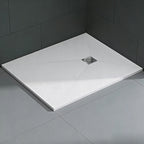 60 in x 32 in Cast Marble Alcove Shower Base with Left/Right Drain, Matte White/Black, Slip-Resistant, No Threshold, Durable One-Piece Design