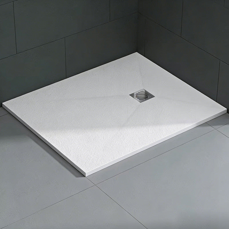 60 in x 32 in Cast Marble Alcove Shower Base with Left/Right Drain, Matte White/Black, Slip-Resistant, No Threshold, Durable One-Piece Design