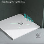 60 in x 32 in Cast Marble Alcove Shower Base with Left/Right Drain, Matte White/Black, Slip-Resistant, No Threshold, Durable One-Piece Design
