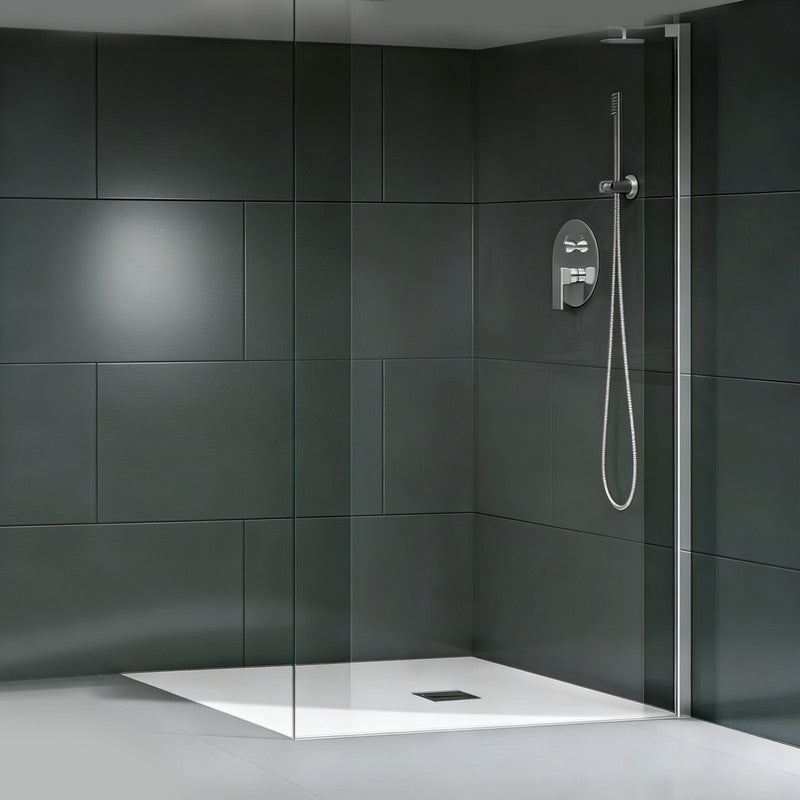 60 in x 32 in Cast Marble Alcove Shower Base with Left/Right Drain, Matte White/Black, Slip-Resistant, No Threshold, Durable One-Piece Design