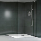 60 in x 32 in Cast Marble Alcove Shower Base with Left/Right Drain, Matte White/Black, Slip-Resistant, No Threshold, Durable One-Piece Design
