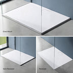 60 in x 32 in Cast Marble Alcove Shower Base with Back Drain, Matte White/Black, Slip-Resistant, No Threshold, Durable One-Piece Design