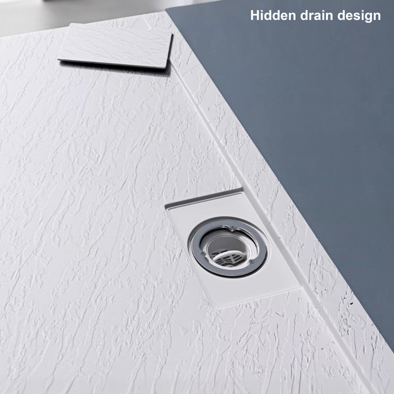 60 in x 32 in Cast Marble Alcove Shower Base with Back Drain, Matte White/Black, Slip-Resistant, No Threshold, Durable One-Piece Design