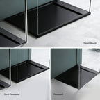 60 in x 32 in Cast Marble Alcove Shower Base with Left/Right Drain, Matte White/Black, Slip-Resistant, No Threshold, Durable One-Piece Design