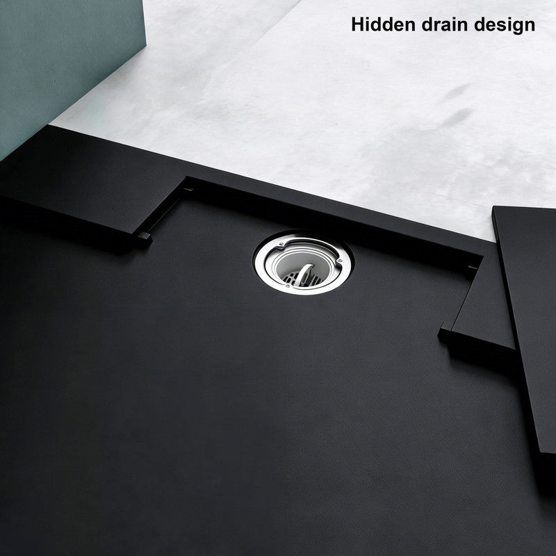 60 in x 32 in Cast Marble Alcove Shower Base with Left/Right Drain, Matte White/Black, Slip-Resistant, No Threshold, Durable One-Piece Design