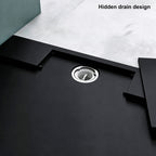 60 in x 32 in Cast Marble Alcove Shower Base with Left/Right Drain, Matte White/Black, Slip-Resistant, No Threshold, Durable One-Piece Design