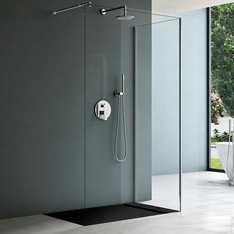 60 in x 32 in Cast Marble Alcove Shower Base with Left/Right Drain, Matte White/Black, Slip-Resistant, No Threshold, Durable One-Piece Design