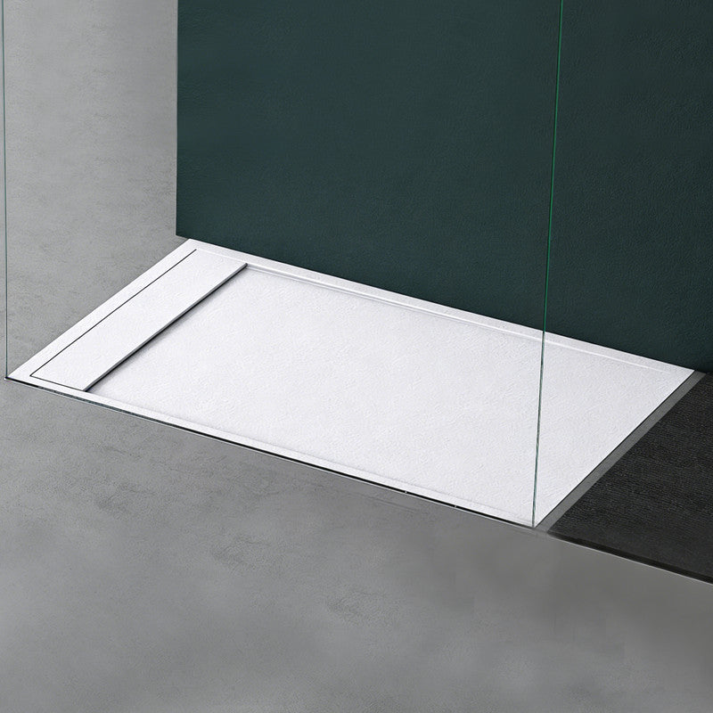 60 in x 32 in Cast Marble Alcove Shower Base with Left/Right Drain, Matte White/Black, Slip-Resistant, No Threshold, Durable One-Piece Design
