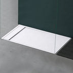 60 in x 32 in Cast Marble Alcove Shower Base with Left/Right Drain, Matte White/Black, Slip-Resistant, No Threshold, Durable One-Piece Design