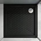 36 in x 36 in Acrylic Corner Shower Base with Corner Drain, High-Gloss White/Black, Slip-Resistant, Reinforced Bottom