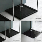36 in x 36 in Acrylic Corner Shower Base with Corner Drain, High-Gloss White/Black, Slip-Resistant, Reinforced Bottom