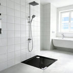 36 in x 36 in Acrylic Corner Shower Base with Corner Drain, High-Gloss White/Black, Slip-Resistant, Reinforced Bottom