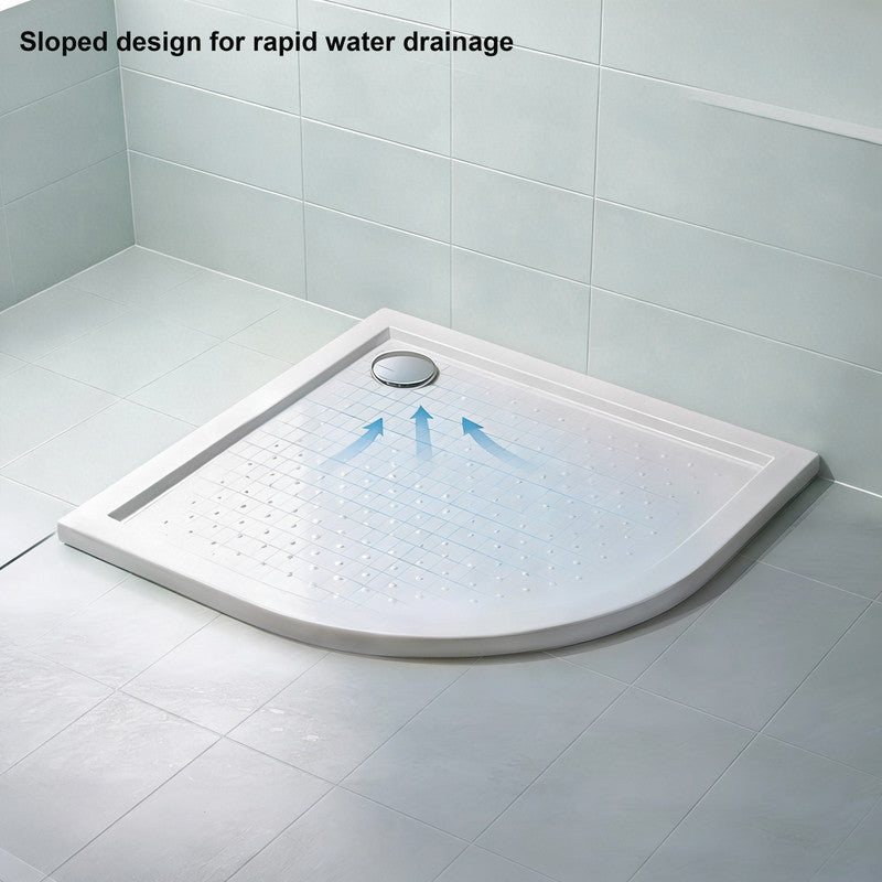 36 in x 36 in Acrylic Fan-Shaped Corner Shower Base with Corner Drain, High-Gloss White, Slip-Resistant, Reinforced Bottom