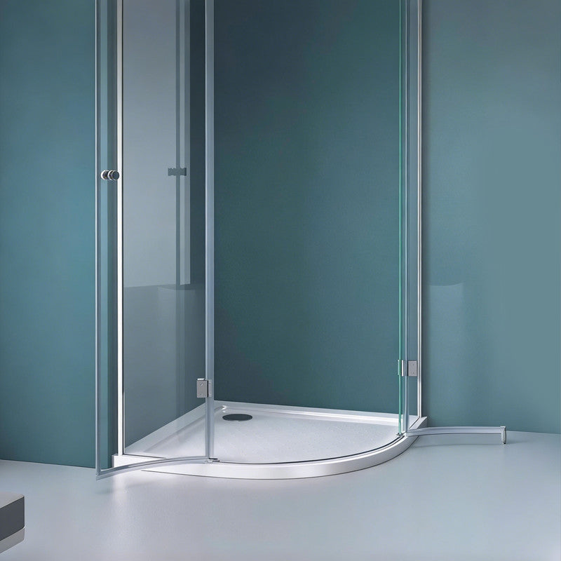 36 in x 36 in Acrylic Fan-Shaped Corner Shower Base with Corner Drain, High-Gloss White, Slip-Resistant, Reinforced Bottom