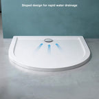 36 in x 36 in Acrylic U-Shaped Alcove Shower Base with Back Drain, High-Gloss White, Slip-Resistant, Reinforced Bottom