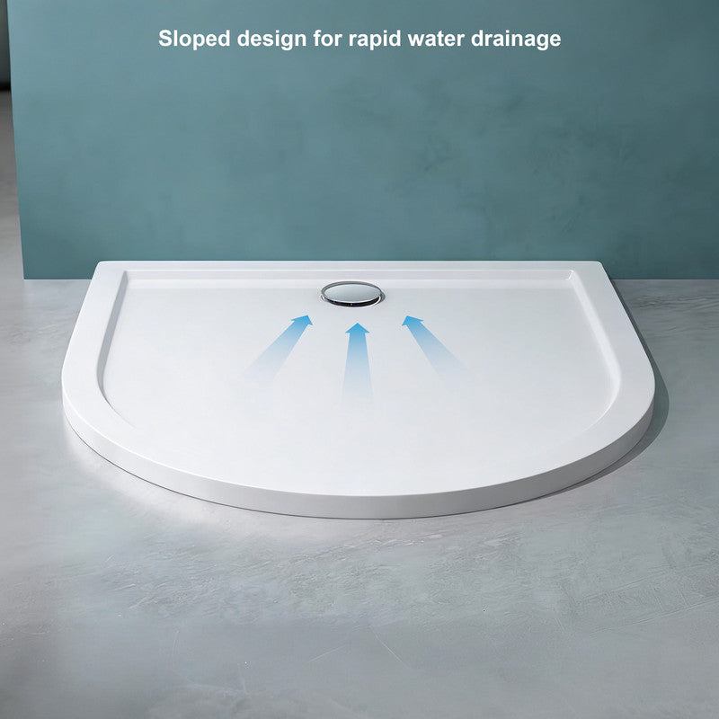 36 in x 36 in Acrylic U-Shaped Alcove Shower Base with Back Drain, High-Gloss White, Slip-Resistant, Reinforced Bottom