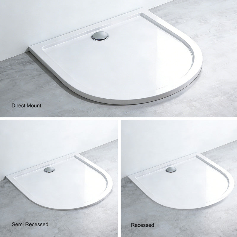 36 in x 36 in Acrylic U-Shaped Alcove Shower Base with Back Drain, High-Gloss White, Slip-Resistant, Reinforced Bottom