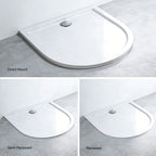 36 in x 36 in Acrylic U-Shaped Alcove Shower Base with Back Drain, High-Gloss White, Slip-Resistant, Reinforced Bottom