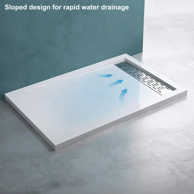 60 in x 32 in Acrylic Alcove Shower Base with Left/Right Drain, High-Gloss White/Black, Slip-Resistant, Reinforced Bottom, Easy Installation
