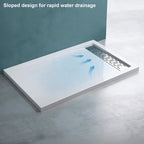 60 in x 32 in Acrylic Alcove Shower Base with Left/Right Drain, High-Gloss White/Black, Slip-Resistant, Reinforced Bottom, Easy Installation