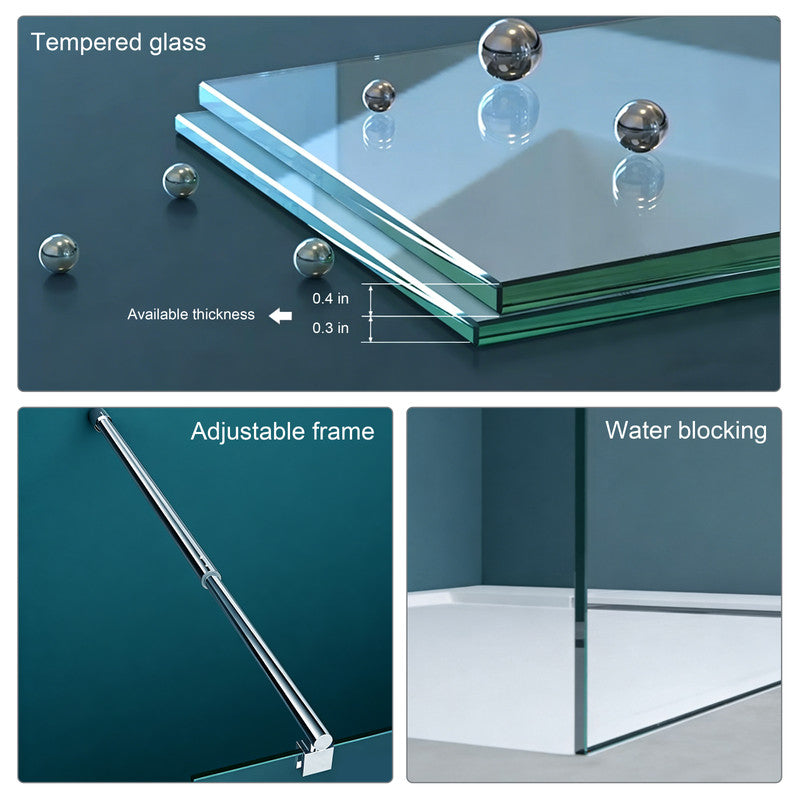 36 in. W x 76 in. H Fixed Semi-Frameless Single Panel Shower Door with 5/16 in. Tempered Clear Glass