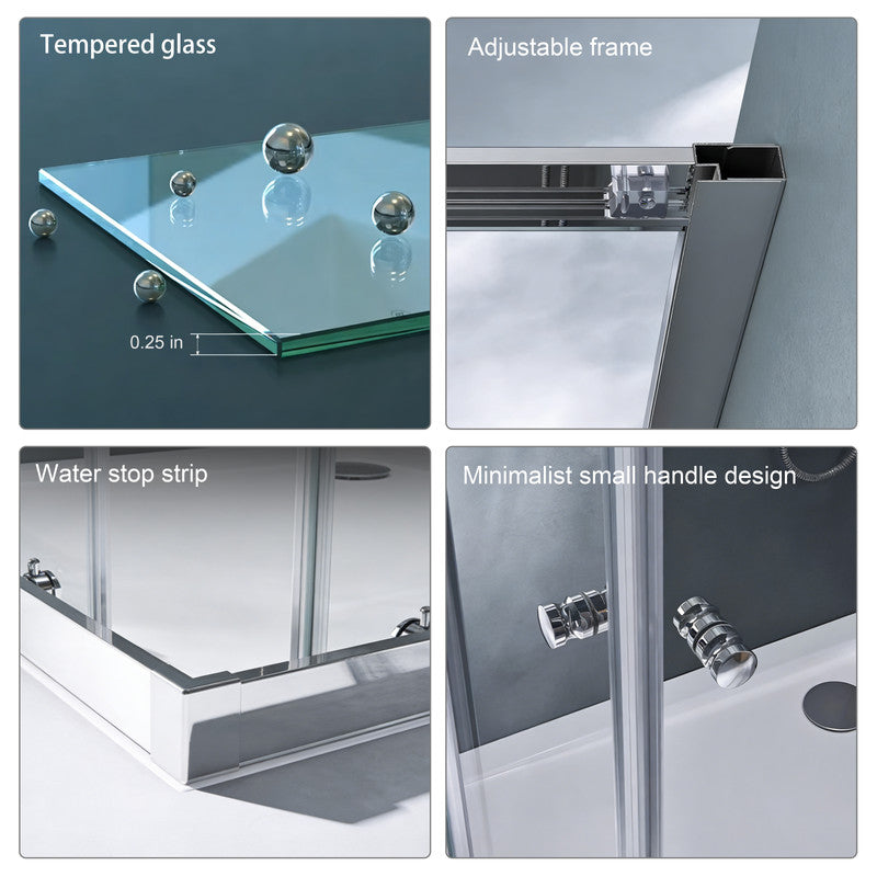 36 in. W x 76 in. H Double Sliding Framed Alcove Shower Doors with 1/4 in. Tempered Clear Glass
