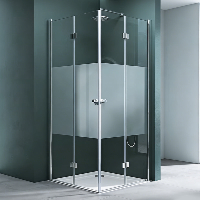 36 in. W x 76 in. H Double Bi-Fold Semi-Frameless Corner Shower Doors with 1/4 in. Tempered Clear Glass