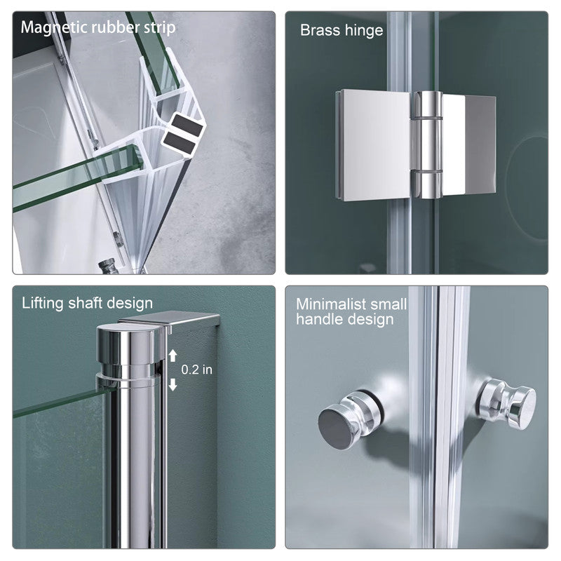 36 in. W x 76 in. H Double Bi-Fold Semi-Frameless Corner Shower Doors with 1/4 in. Tempered Clear Glass