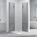 36 in. W x 76 in. H Double Bi-Fold Semi-Frameless Corner Shower Doors with 1/4 in. Tempered Clear Glass