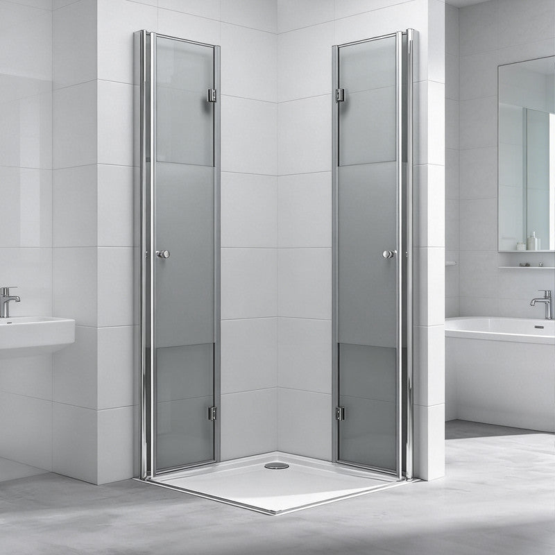 36 in. W x 76 in. H Double Bi-Fold Semi-Frameless Corner Shower Doors with 1/4 in. Tempered Clear Glass