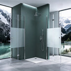 36 in. W x 76 in. H Double Bi-Fold Semi-Frameless Corner Shower Doors with 1/4 in. Tempered Clear Glass