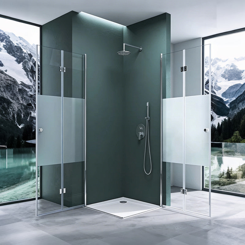 36 in. W x 76 in. H Double Bi-Fold Semi-Frameless Corner Shower Doors with 1/4 in. Tempered Clear Glass