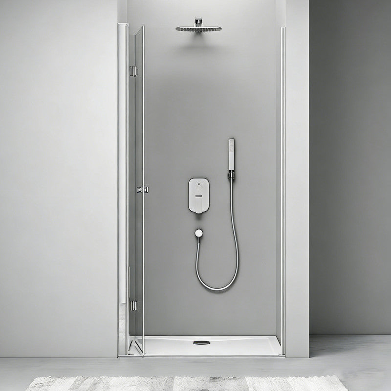 36 in. W x 76 in. H Bi-Fold Semi-Frameless Alcove Shower Door with 1/4 in. Tempered Clear Glass